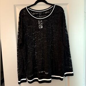 Black Lace Top with White Trim